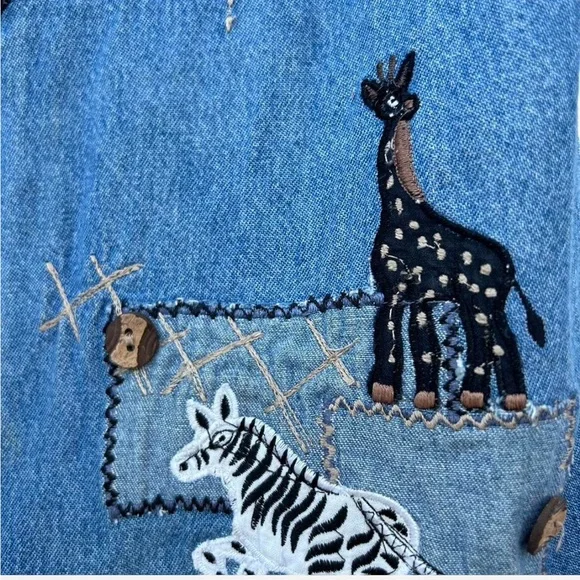 Vintage Dress Barn blue denim vest African zoo animal patches appliqué - Picture 2 of 7